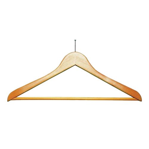 Men's Natural Finish Hanger, Flat Wooden Ball Top with Chrome Hardware